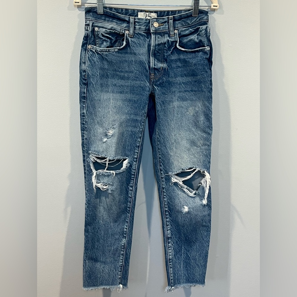 We The‎ Free People Women’s Jeans Distressed Button Fly Crop Mid Rise Size 25